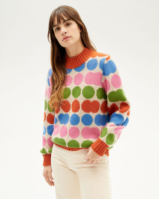 Pull coloré en laine certifiée | Multicolore "dots green ops knitted sweater"