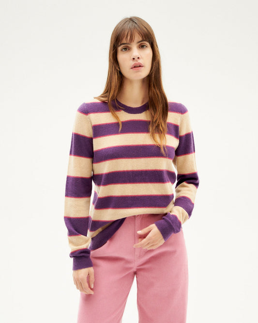 Pull en laine mérinos et matière recyclée | Rayé violet "violet stripes zoe knitted sweater"