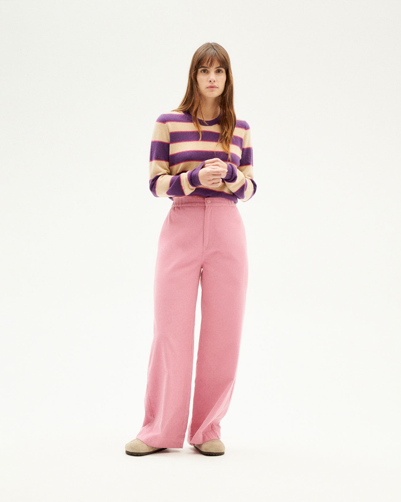 Pull en laine mérinos et matière recyclée | Rayé violet "violet stripes zoe knitted sweater"