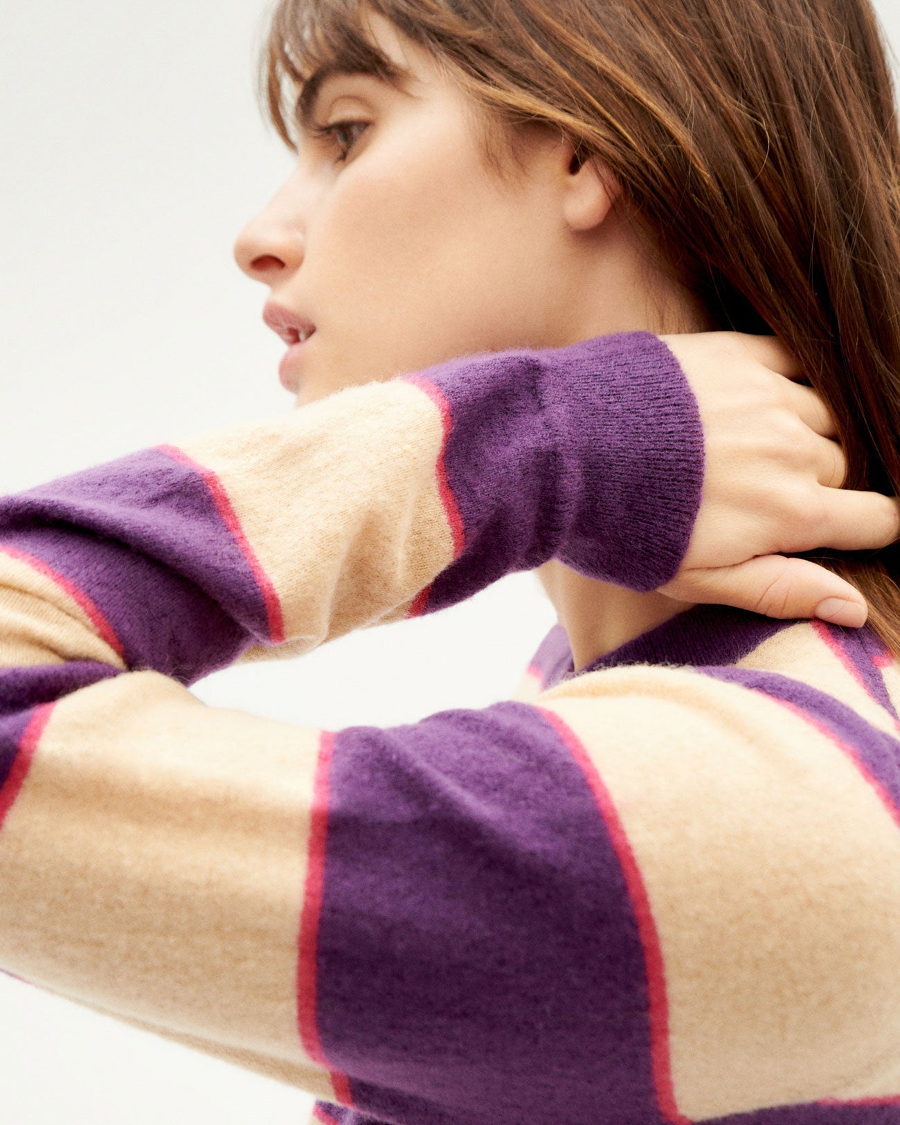Pull en laine mérinos et matière recyclée | Rayé violet "violet stripes zoe knitted sweater"