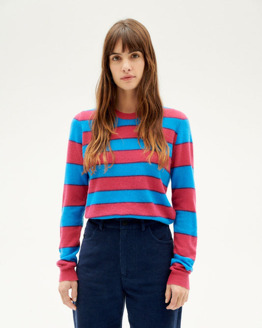 Pull en laine mérinos et matière recyclée | Rayé bleu "blue stripes zoe knitted sweater"