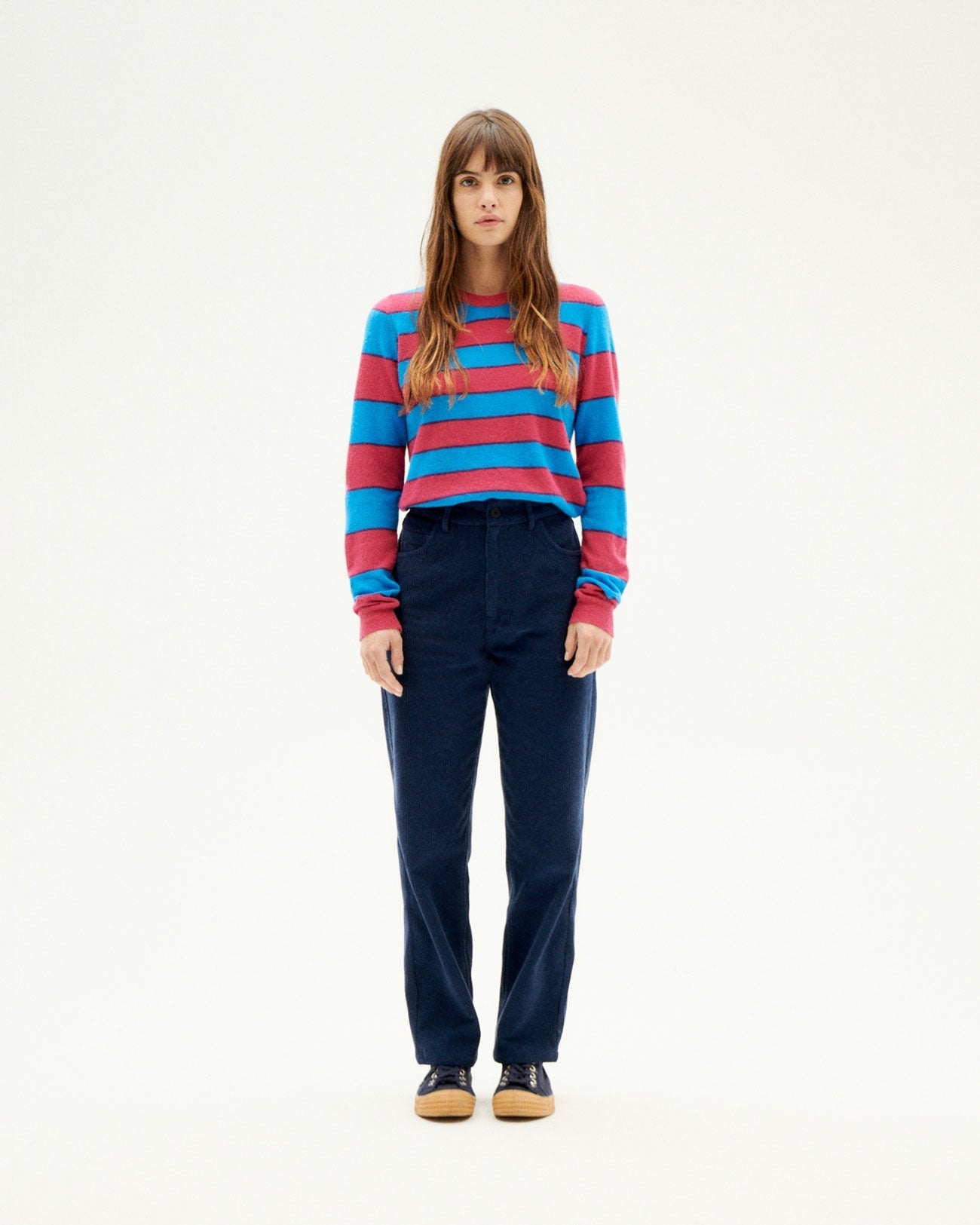 Pull en laine mérinos et matière recyclée | Rayé bleu "blue stripes zoe knitted sweater"
