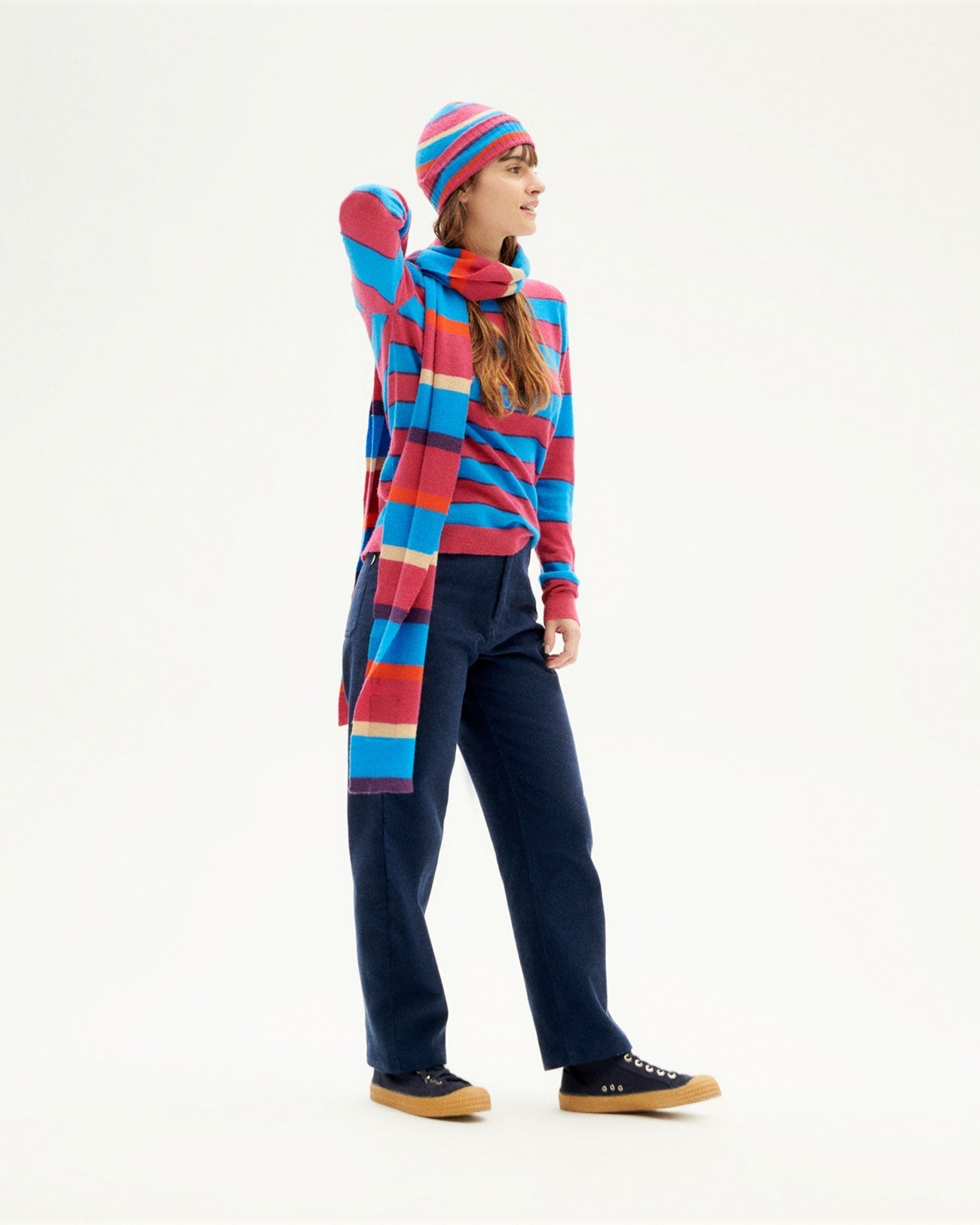 Pull en laine mérinos et matière recyclée | Rayé bleu "blue stripes zoe knitted sweater"