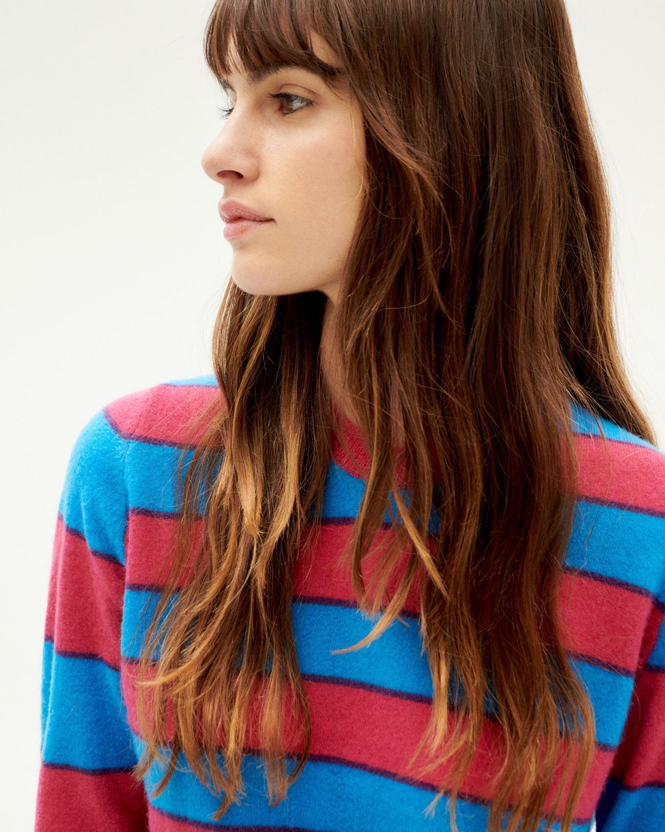 Pull en laine mérinos et matière recyclée | Rayé bleu "blue stripes zoe knitted sweater"