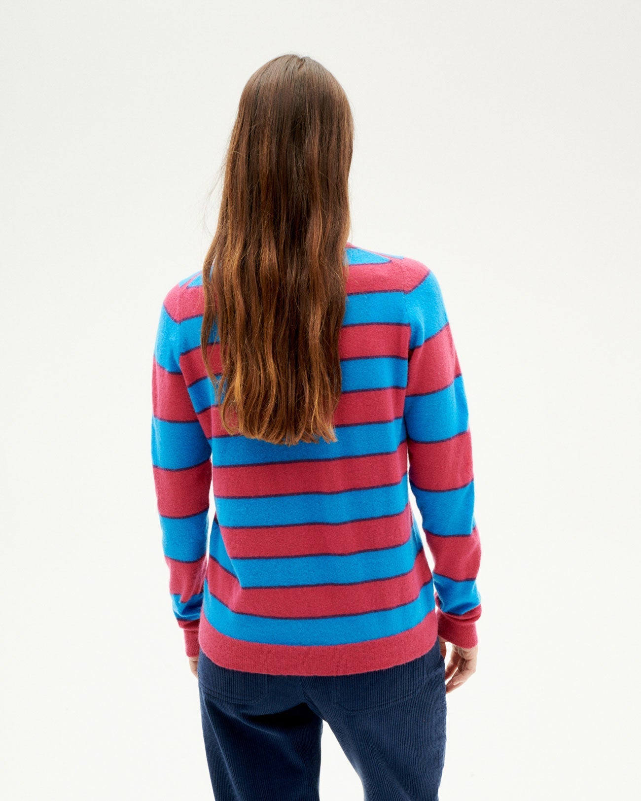 Pull en laine mérinos et matière recyclée | Rayé bleu "blue stripes zoe knitted sweater"