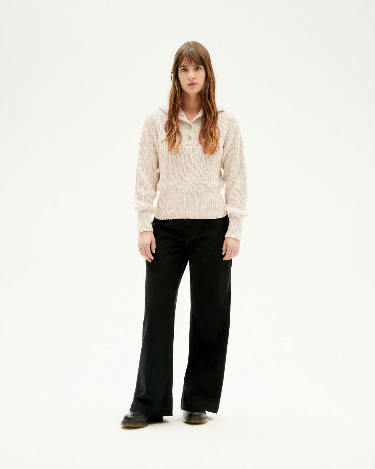 Pull ample col haut en matières recyclées | Blanc "white susi knitted sweater"