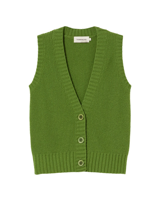Gilet sans manches en laine certifiée | Vert "parrot green ginger knitted vest"