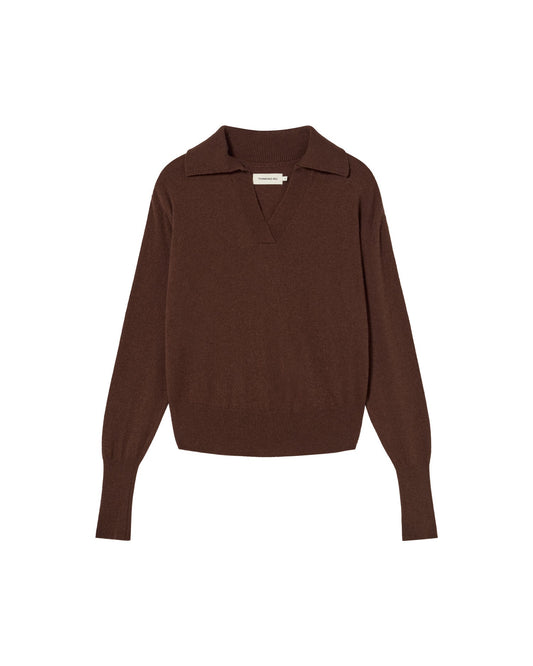 Pull col v en laine recyclée | marron "brown trash sheena knitted sweater"