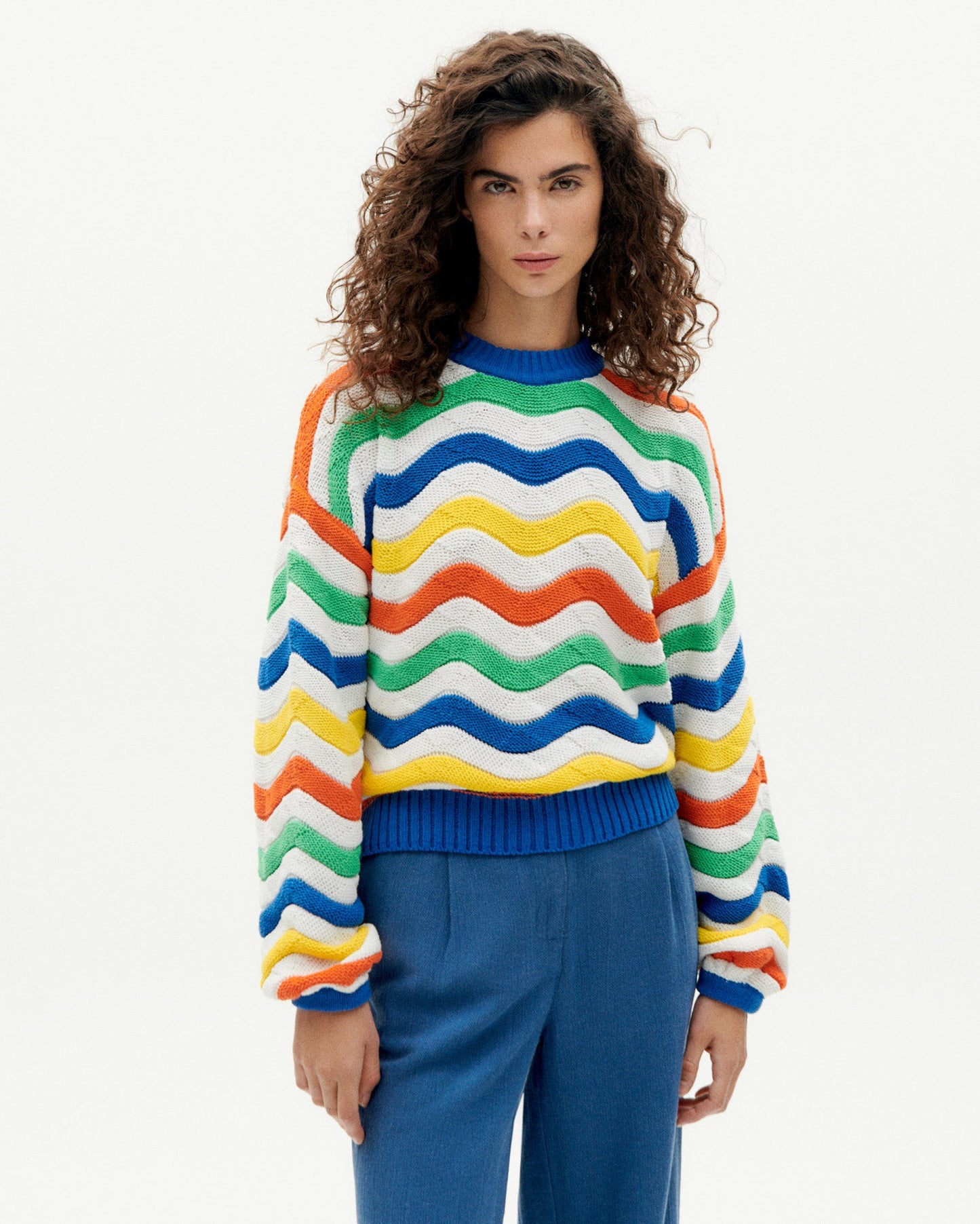 Pull tricoté en coton recyclé | Motifs multicolores "multicolor jo knitted sweater"