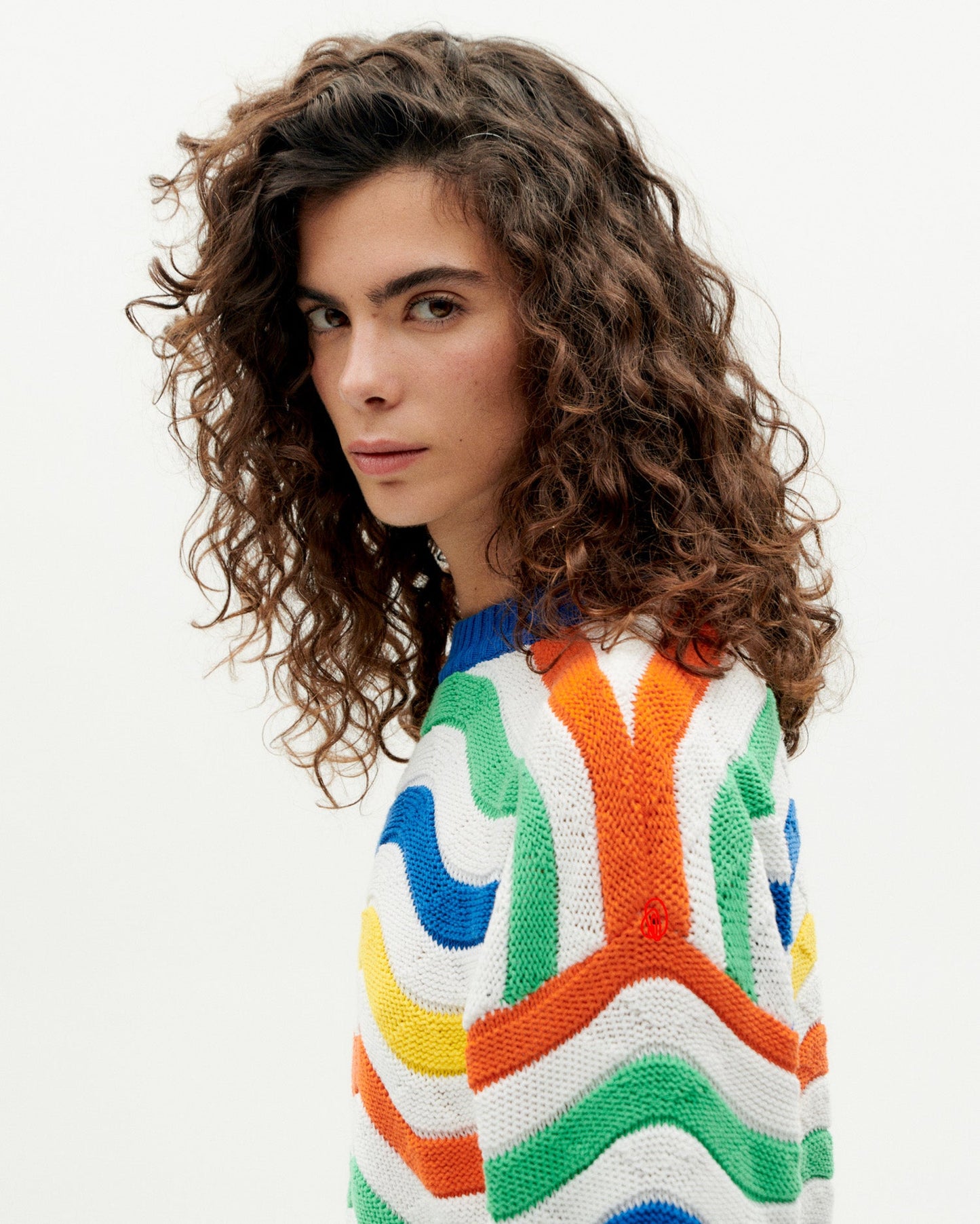 Pull tricoté en coton recyclé | Motifs multicolores "multicolor jo knitted sweater"