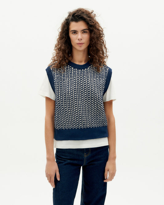 Pull sans manches tricoté en coton recyclé | Marine "navy aria knitted vest"