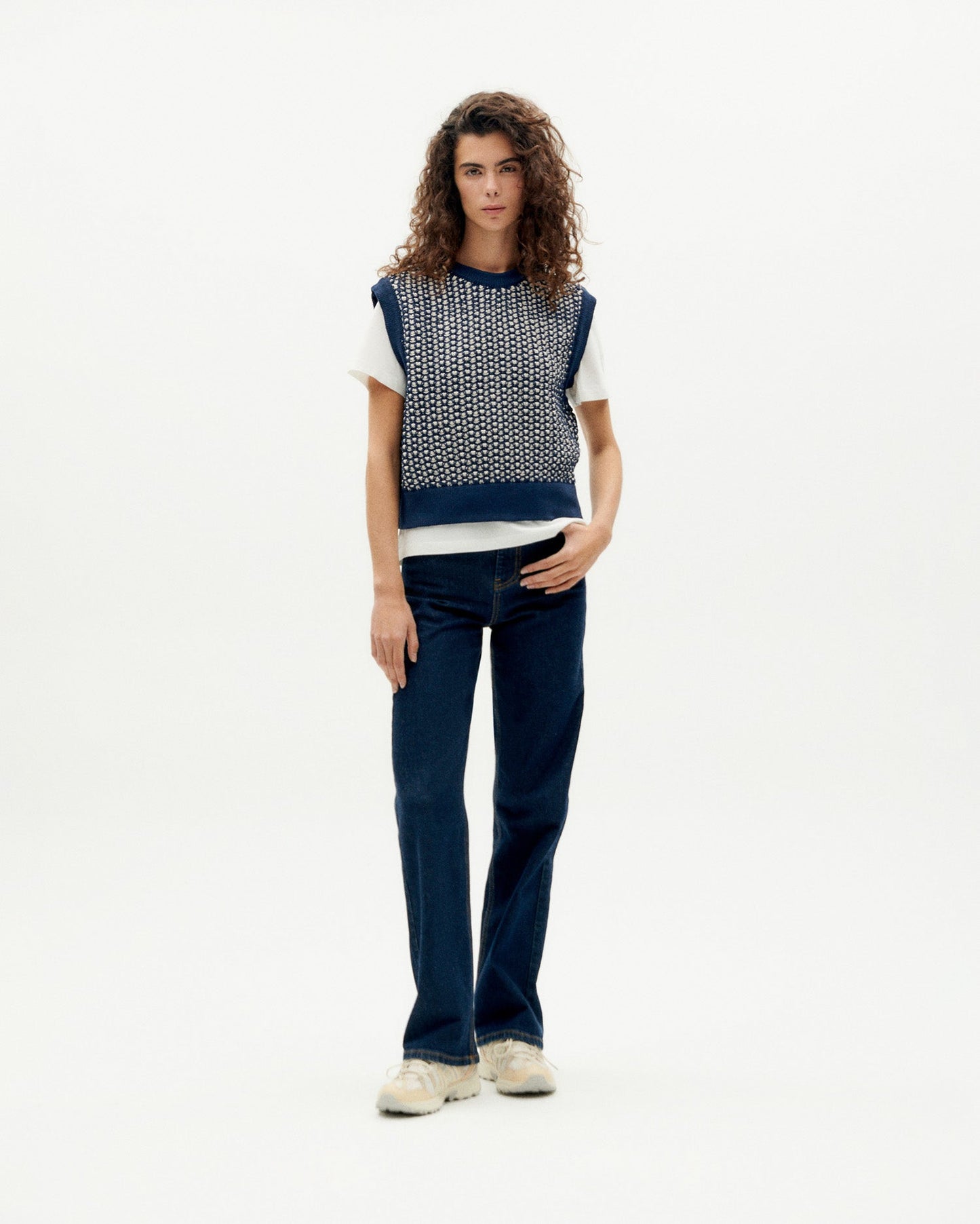 Pull sans manches tricoté en coton recyclé | Marine "navy aria knitted vest"