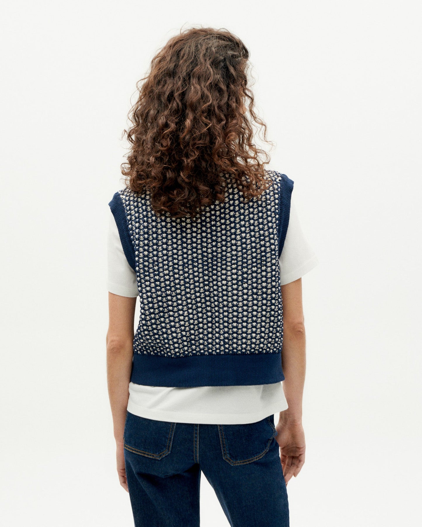 Pull sans manches tricoté en coton recyclé | Marine "navy aria knitted vest"
