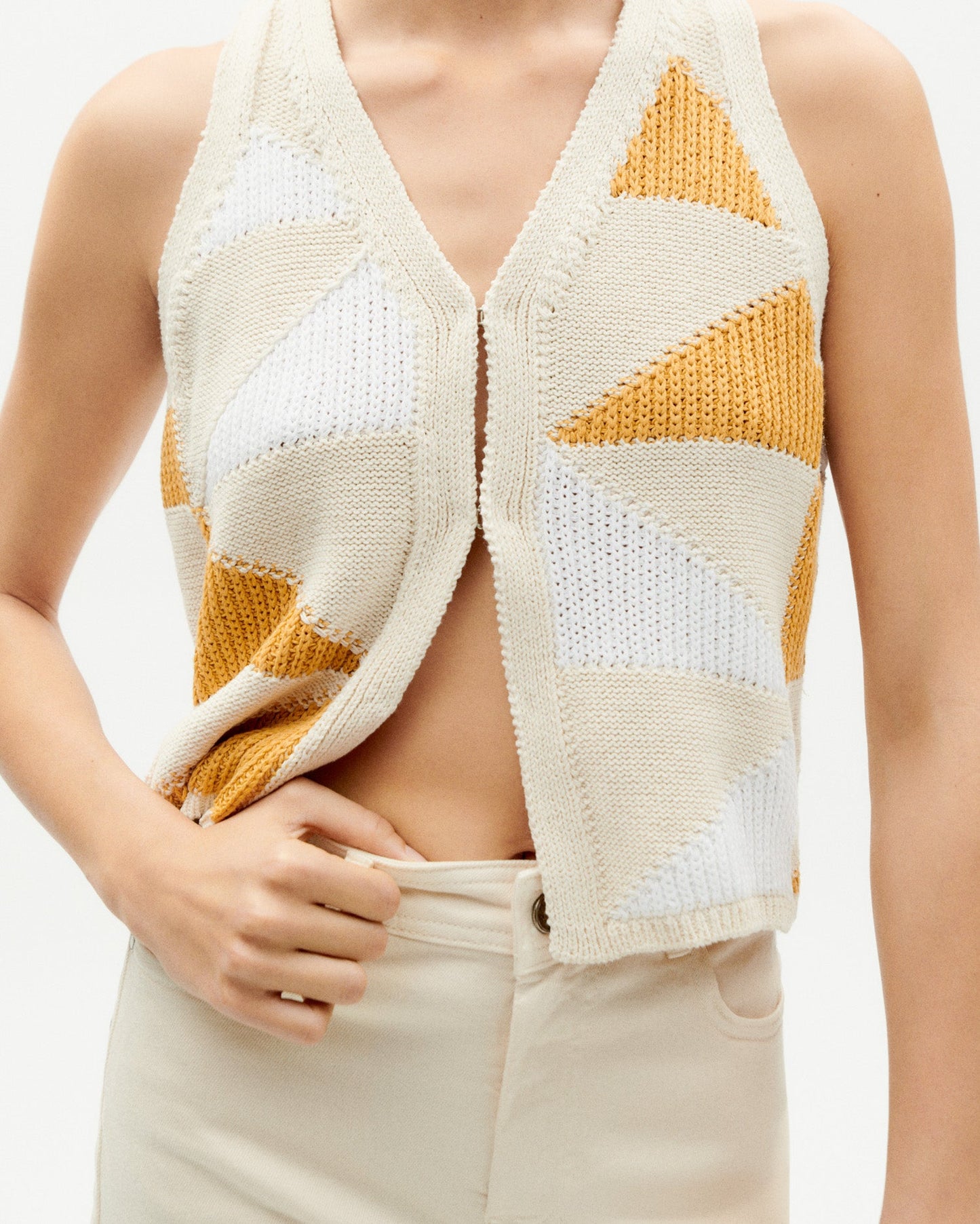 Top en maille en matières recyclées | multicolore "ecru robbie knitted vest"
