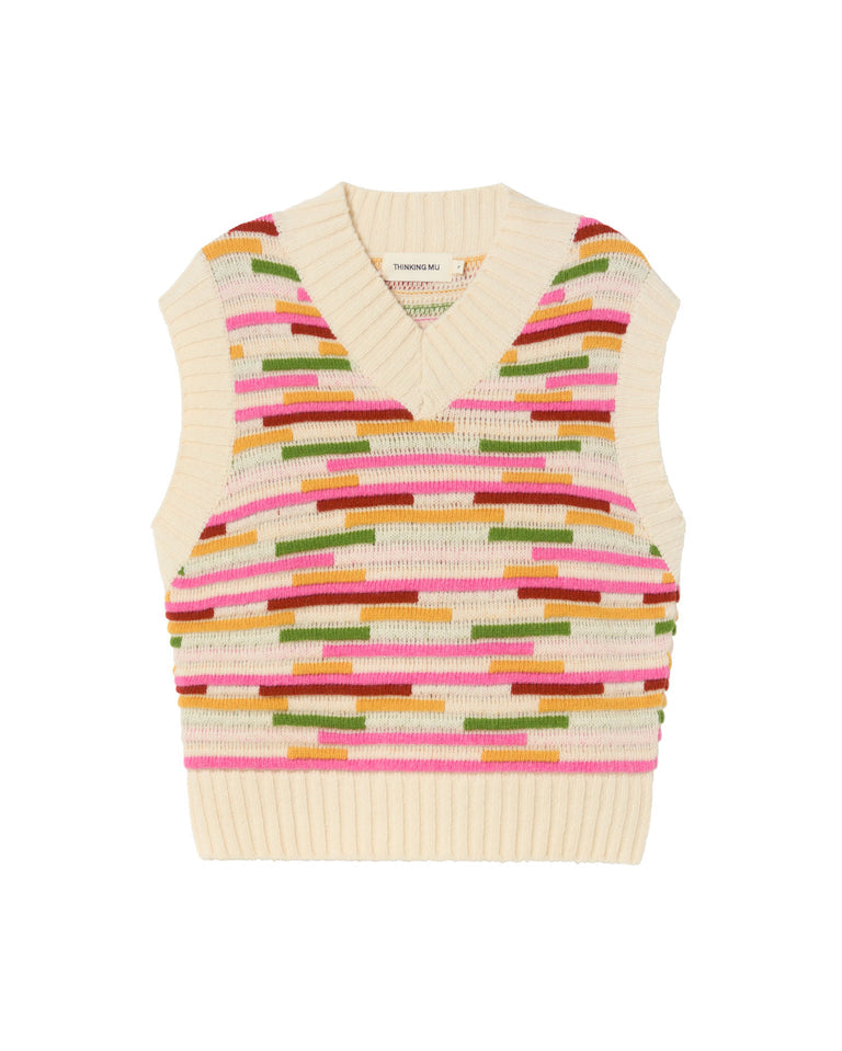 pull sans manches en laine et coton bio | multicolore "stripe multicolor mica knitted vest"