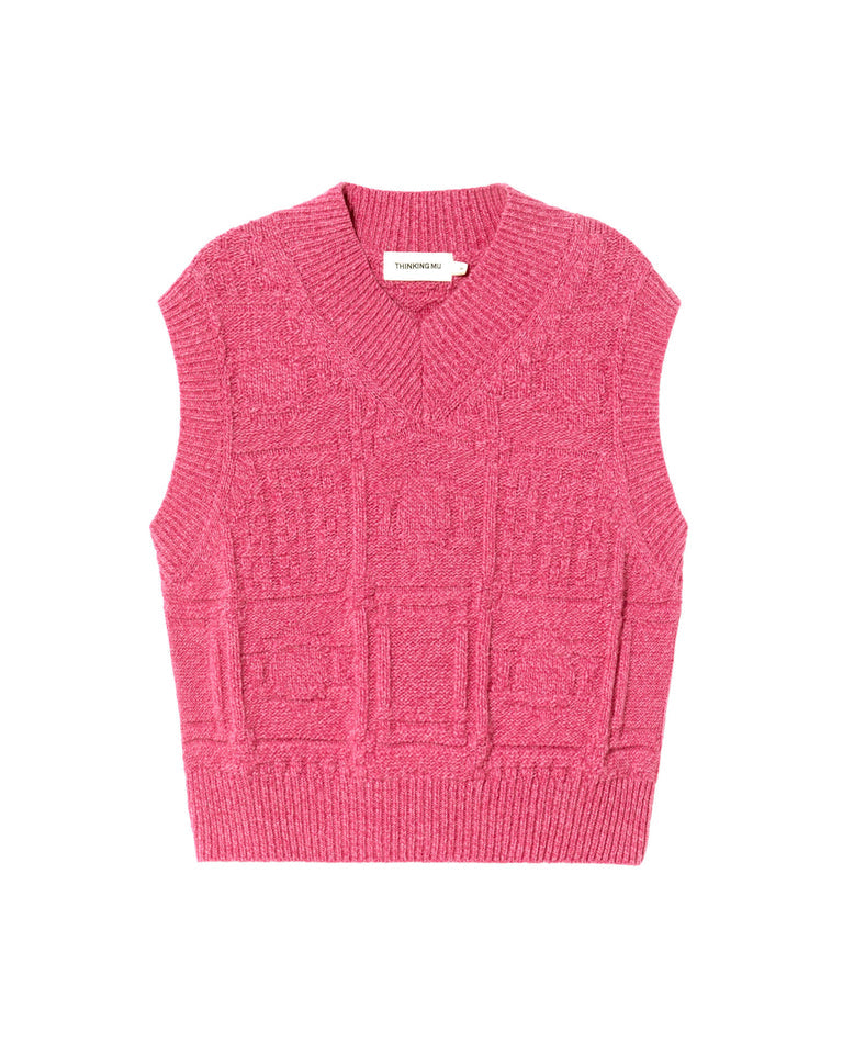 Pull sans manches en laine certifiée | rose 'pink links mica knitted vest'