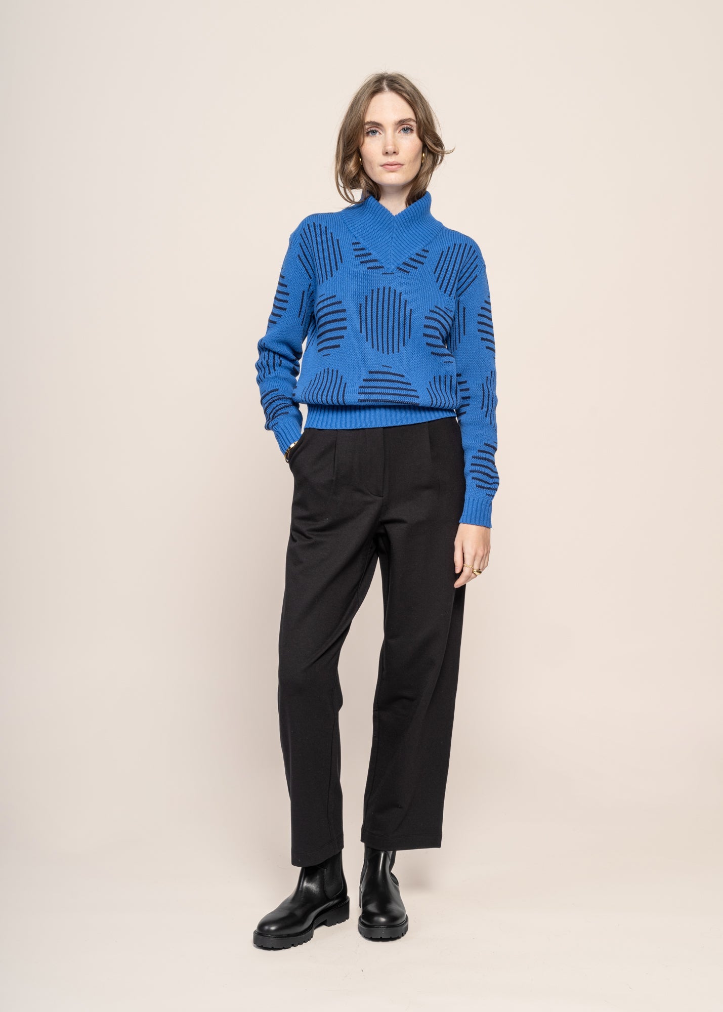 Pull col v en coton bio | bleu "japan miranda knitted sweater"