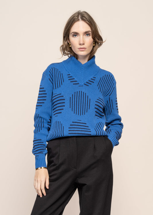 Pull col v en coton bio | bleu "japan miranda knitted sweater"
