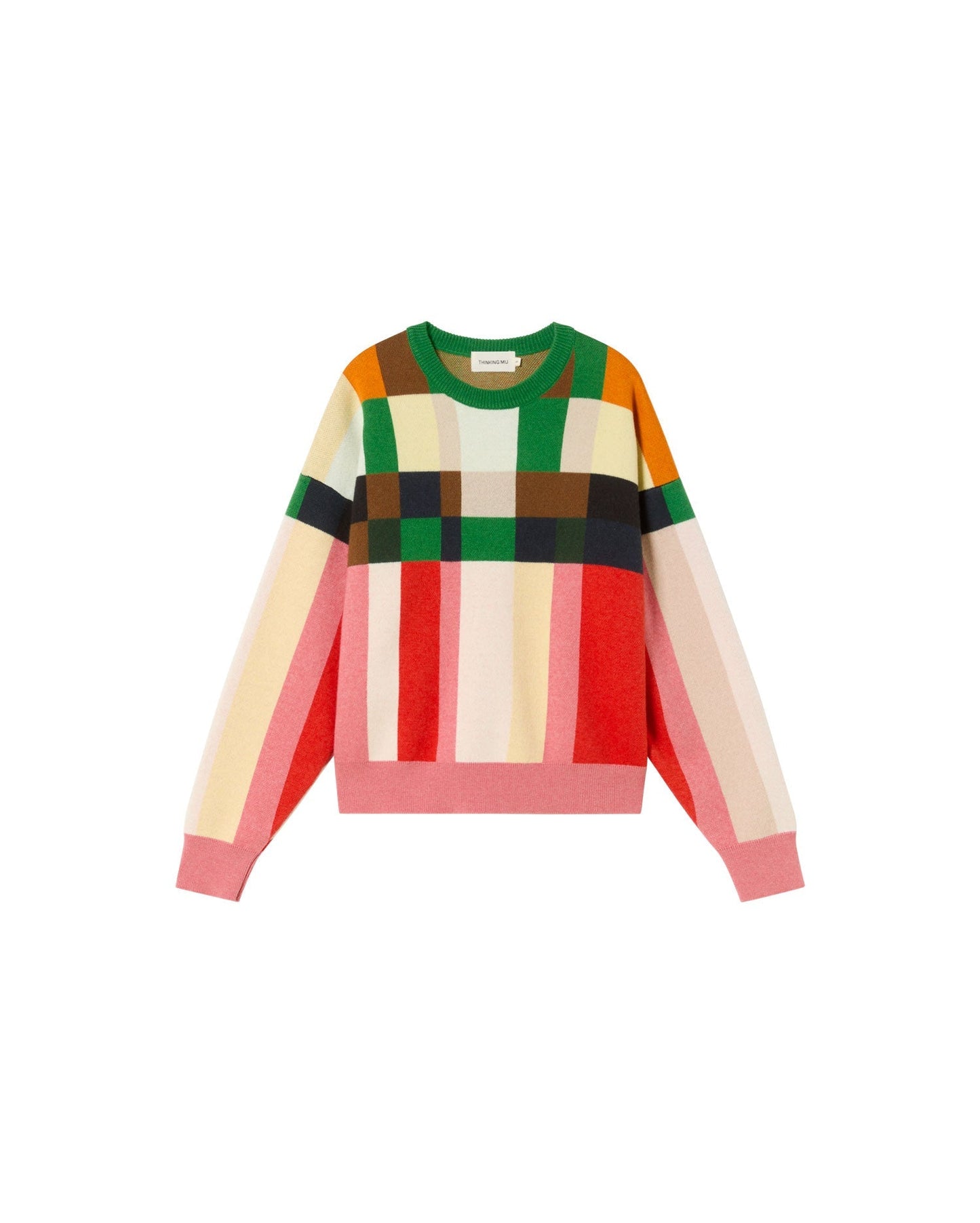 pull en laine mérinos et coton bio | multicolore "grid philis knitted sweater"