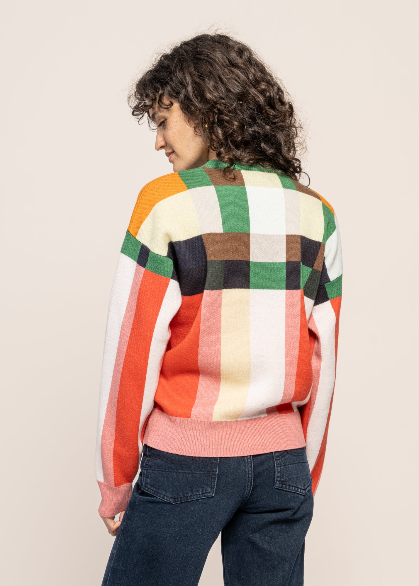 pull en laine mérinos et coton bio | multicolore "grid philis knitted sweater"