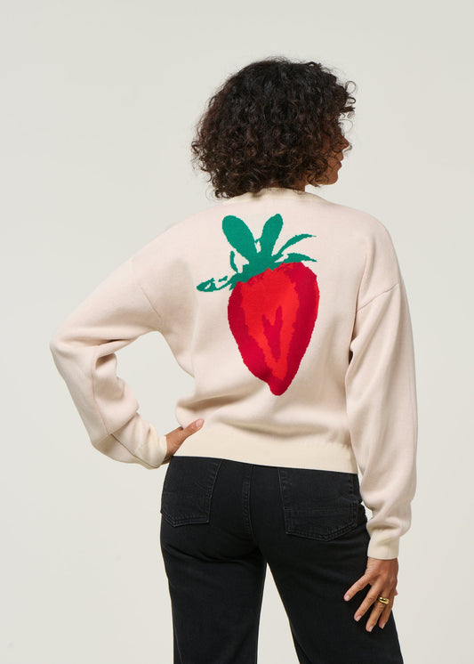 Pull en coton bio | écru "strawberry philis knitted sweater - white"