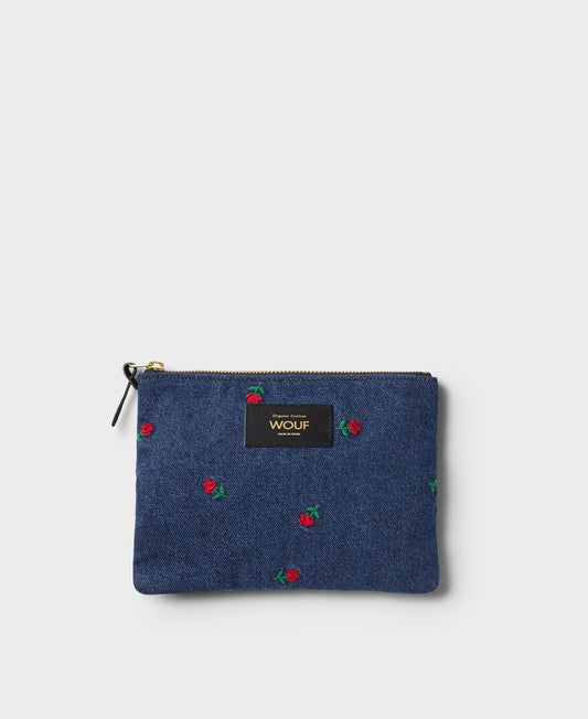 Pochette en denim en coton bio | bleu brodé "amy pouch"