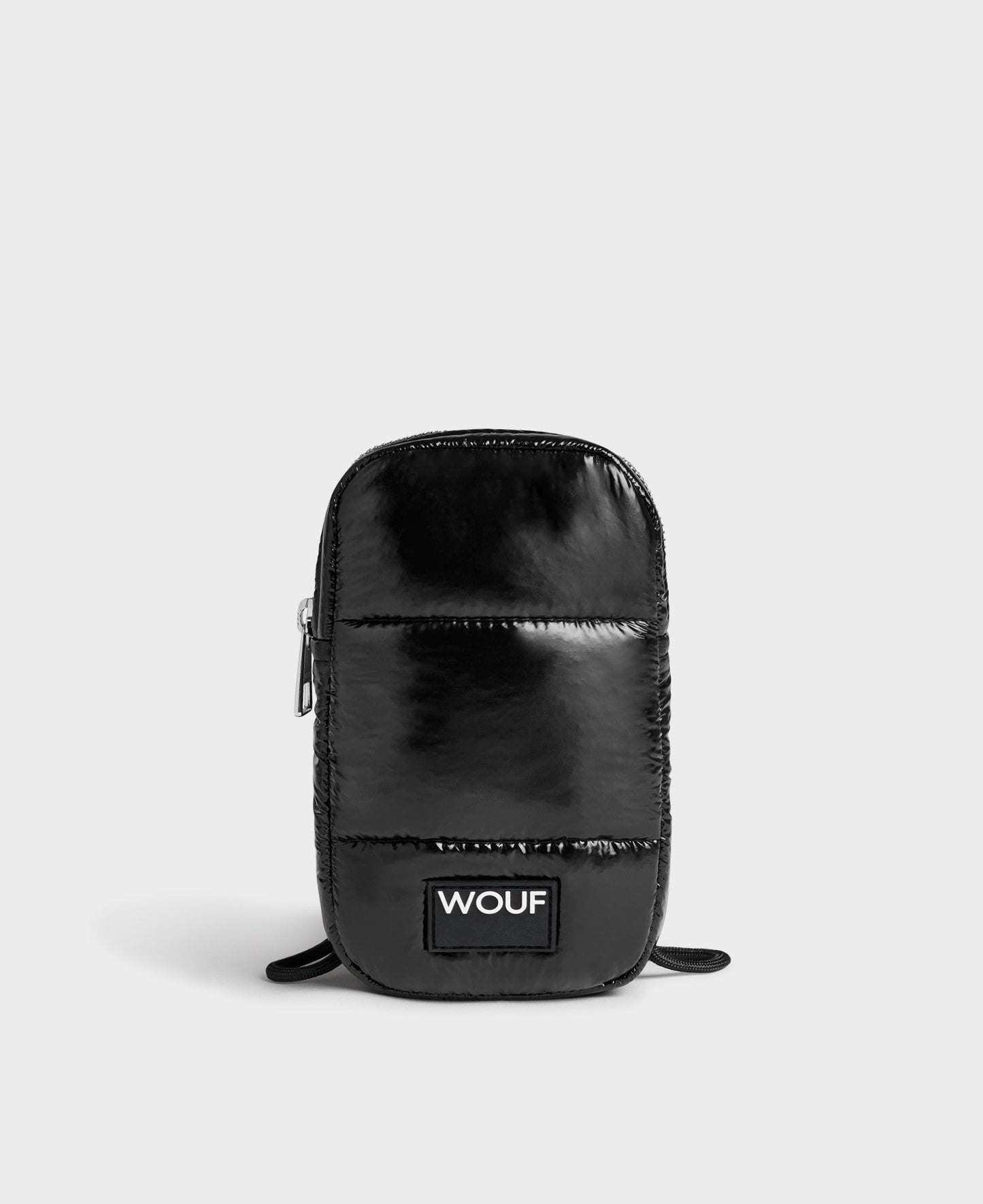 Pochette téléphone matelassée en recyclé | noir "glossy black phone bag"