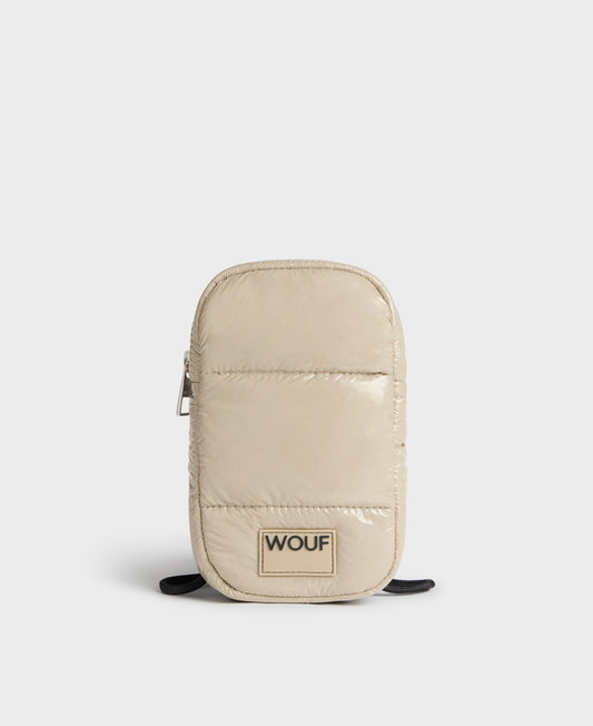 Pochette téléphone matelassée en recyclé | beige "air glossy phone bag"