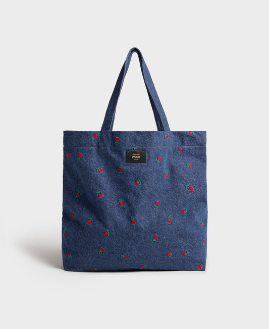 Sac cabas denim en coton bio | bleu brodé "amy"