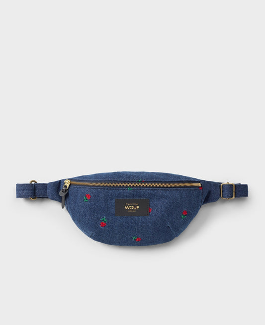 Banane denim en coton bio | bleu brodé "amy waistbag"