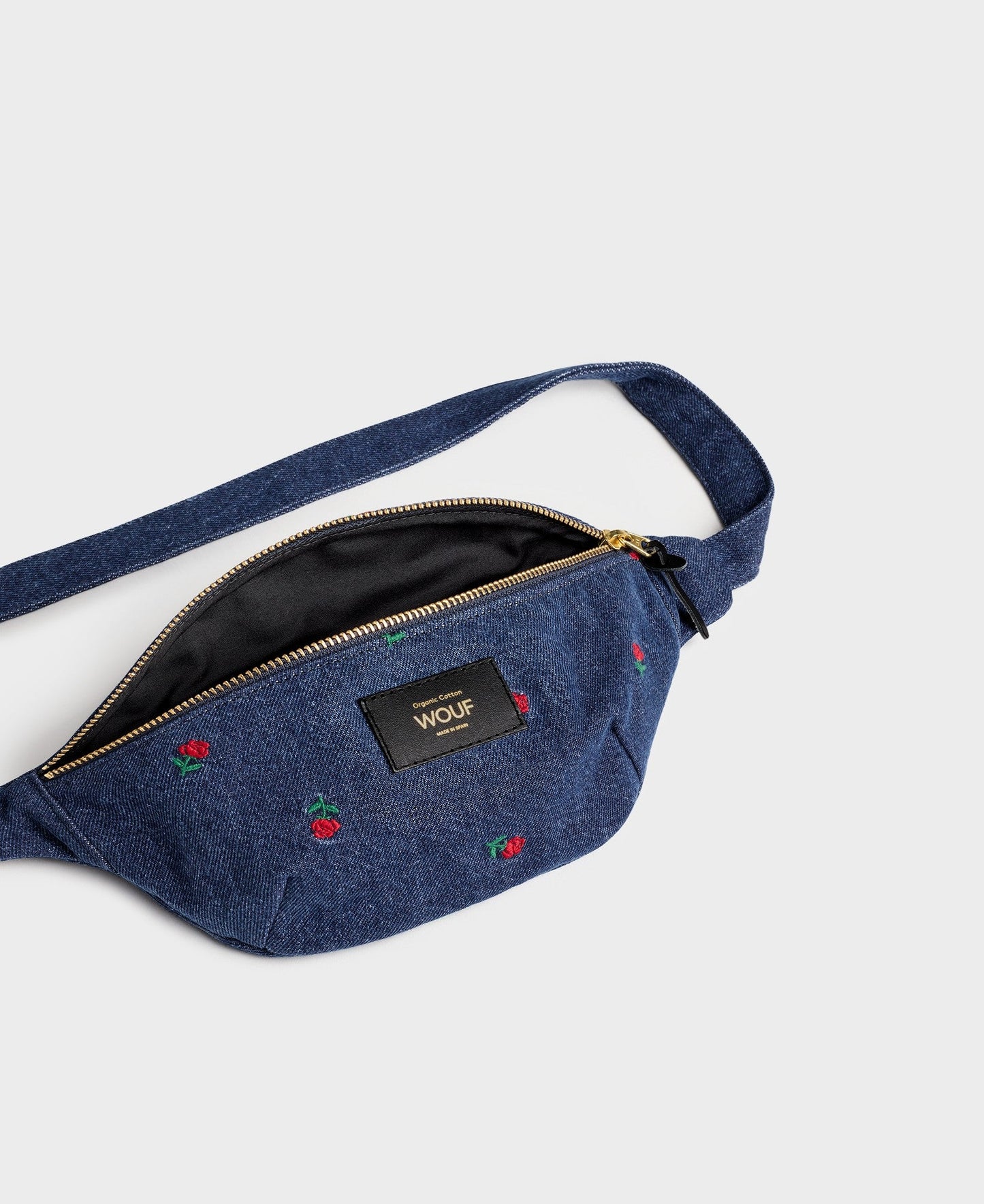 Banane denim en coton bio | bleu brodé "amy waistbag"