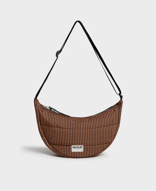 Banane matelassée en recyclé | Carreaux marron "camille crossbody bag"