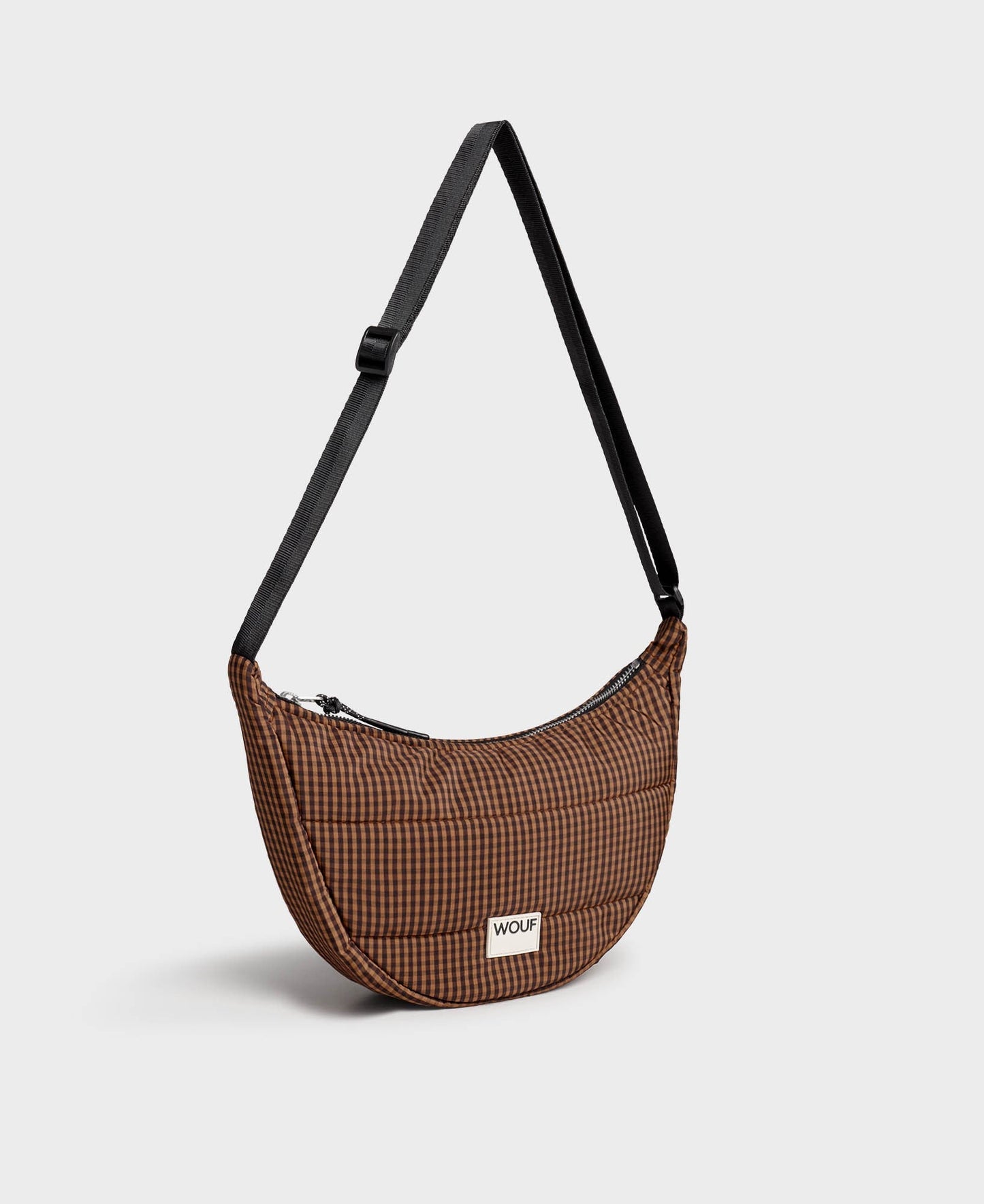 Banane matelassée en recyclé | Carreaux marron "camille crossbody bag"