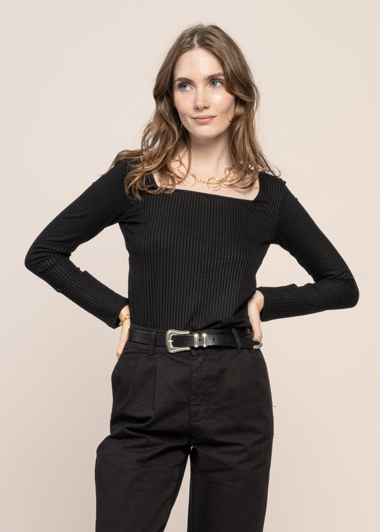 T-shirt à manches longues noir en tencel - fria black