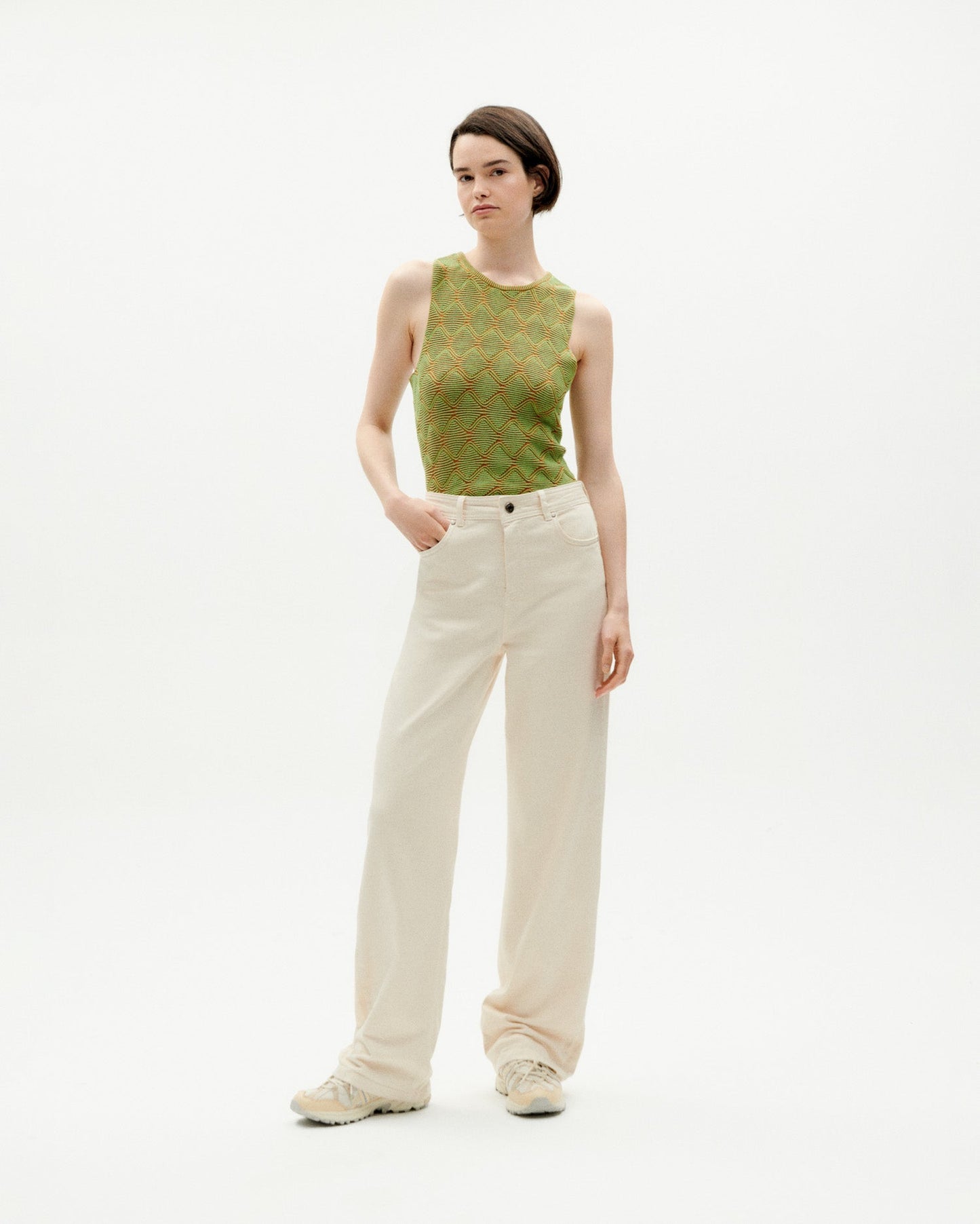 Jean droit large en coton bio | écru "ivory theresa pants"