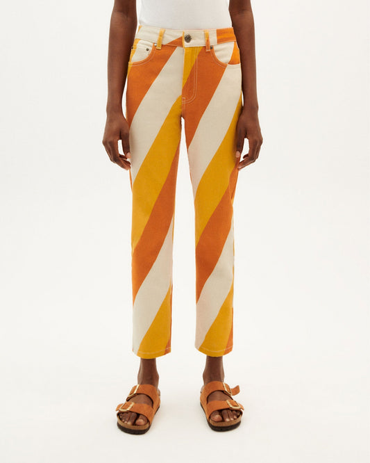 Pantalon droit multicolore en coton bio - yellow slash nele pants