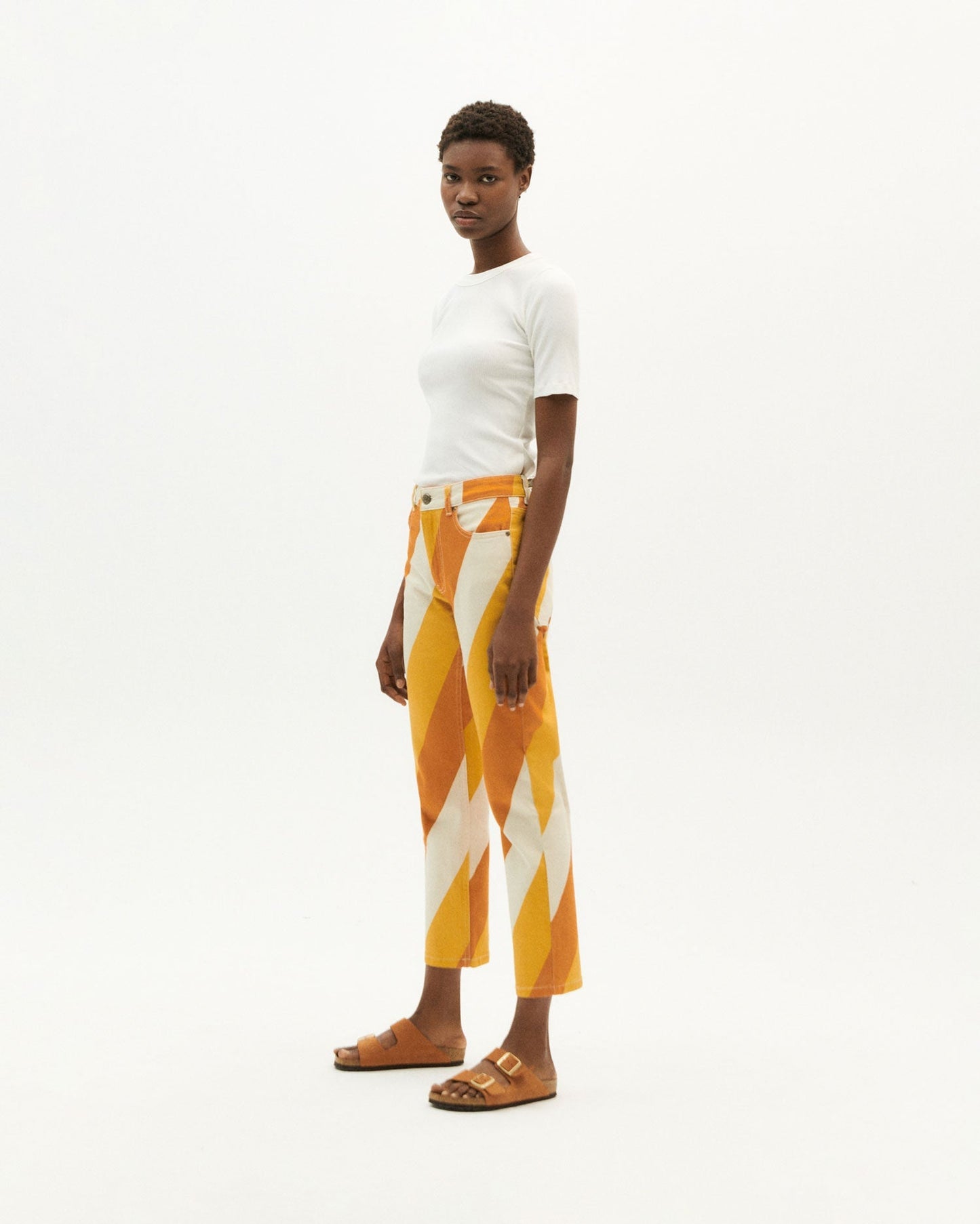 Pantalon droit multicolore en coton bio - yellow slash nele pants