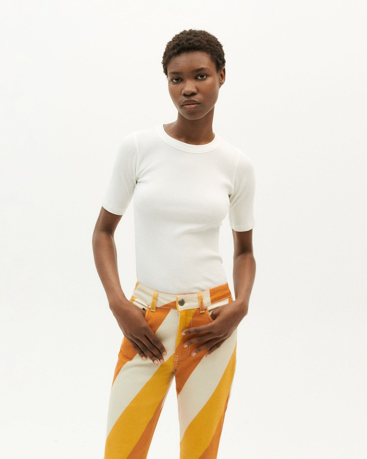 Pantalon droit multicolore en coton bio - yellow slash nele pants