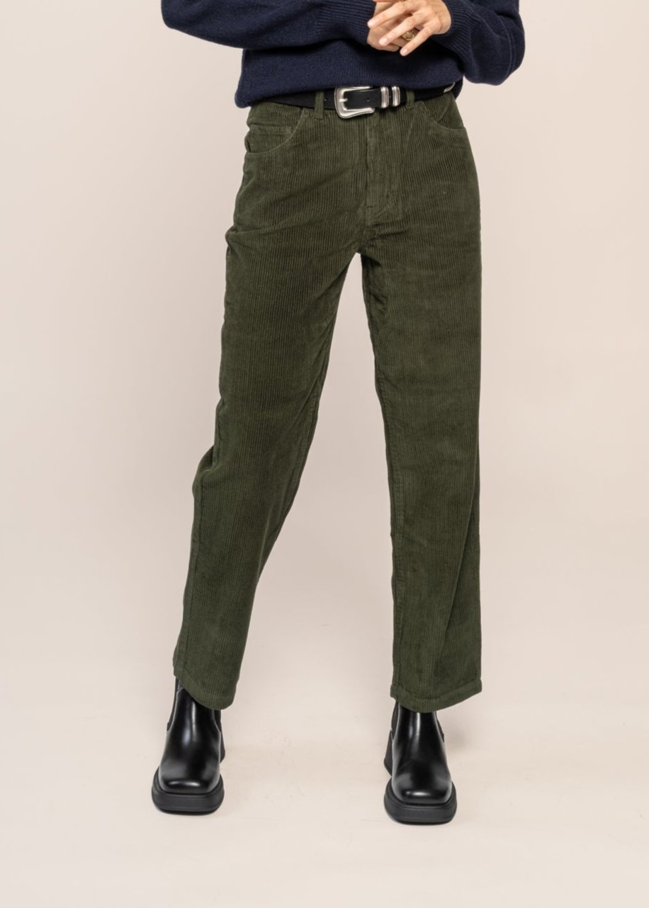 Pantalon droit velours en coton bio | vert foncé "bottle green corduroy nele pants"