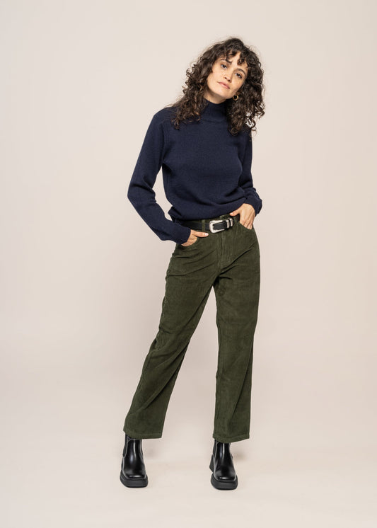 Pantalon droit velours en coton bio | vert foncé "bottle green corduroy nele pants"