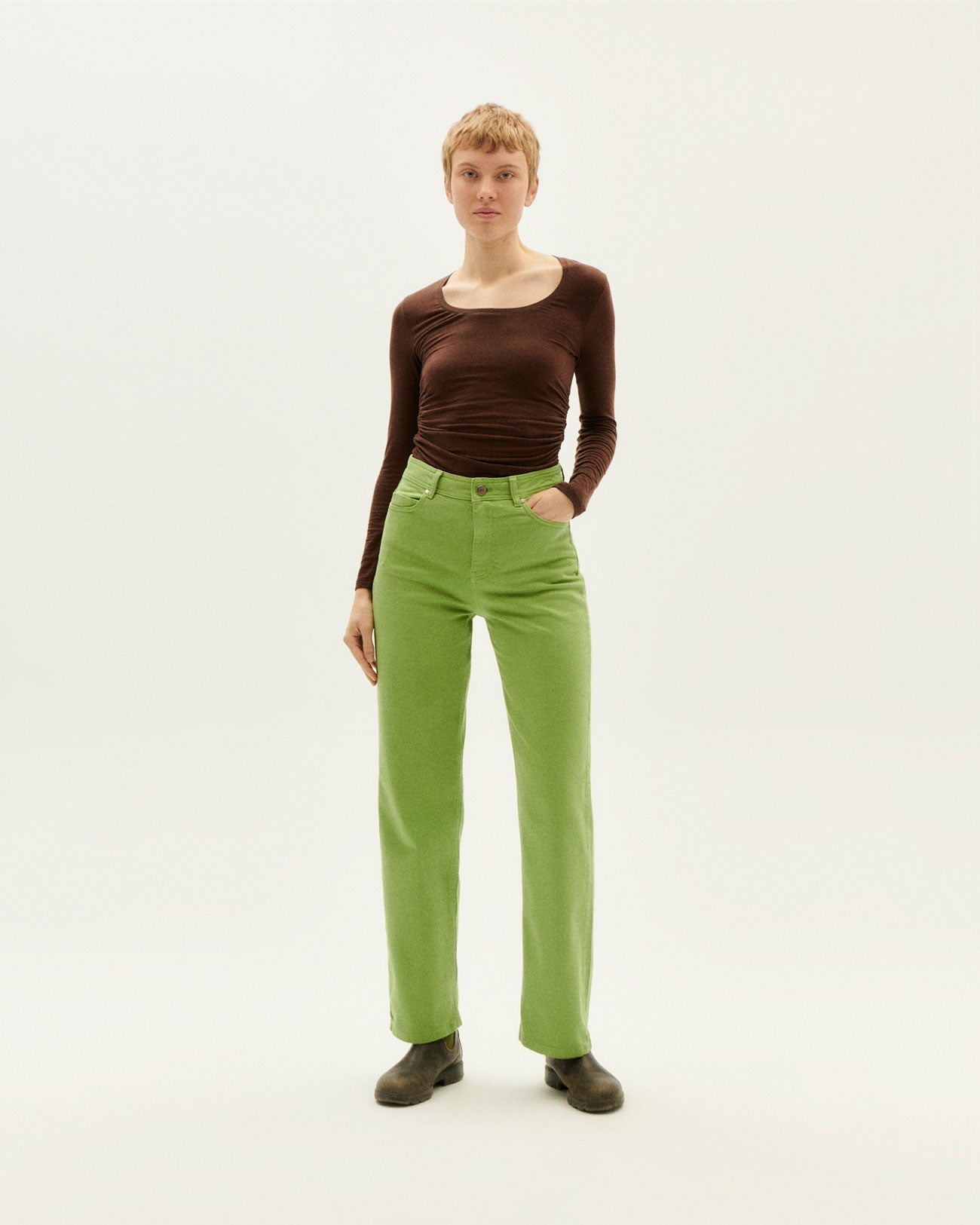 Jean droit en coton bio | vert "theresa pants"