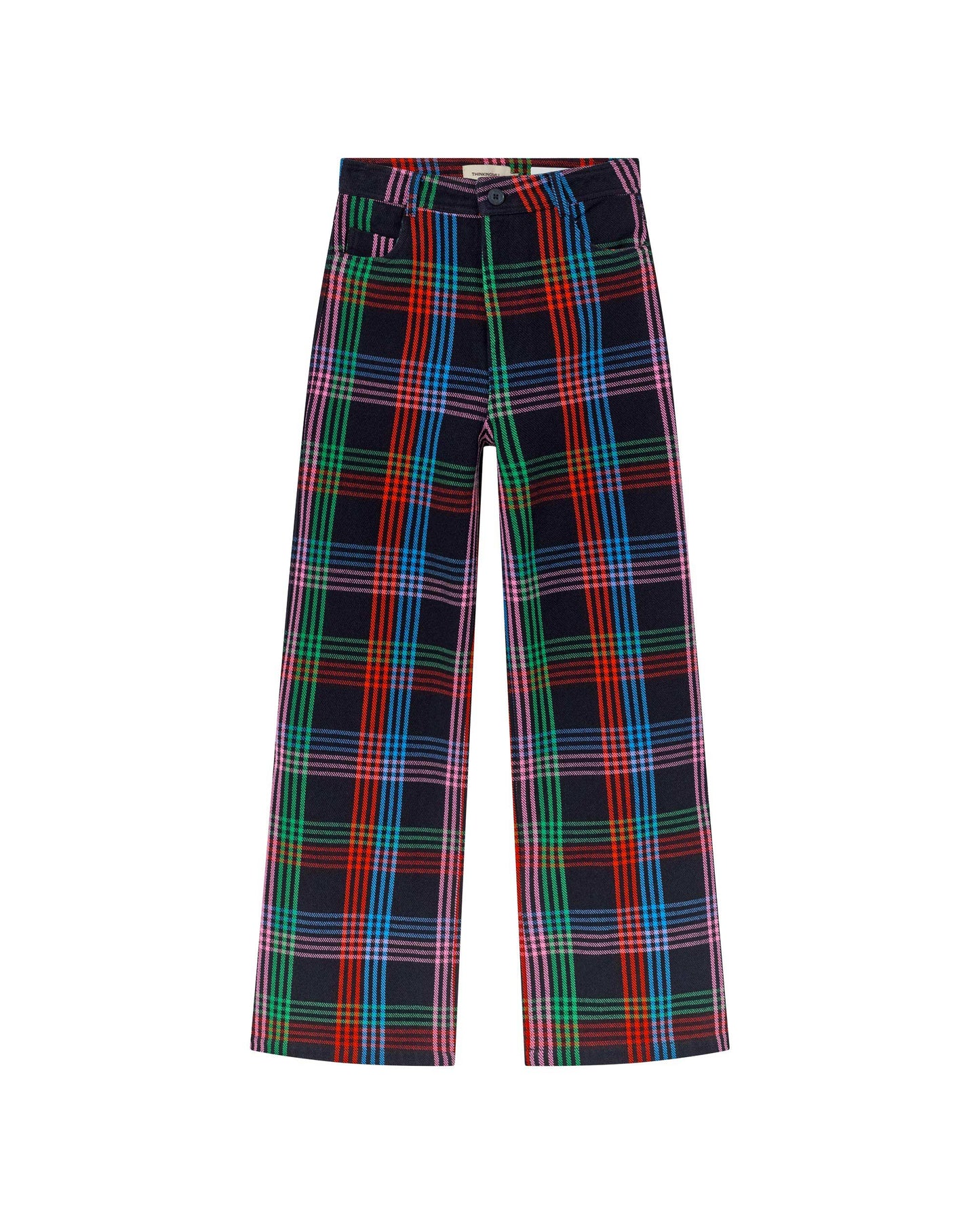 Pantalon ample à carreaux en coton bio | Multicolore "color blanket coral pants"
