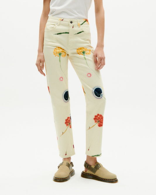Pantalon en denim en coton bio | Écru à motifs "feuz blow nele pants"