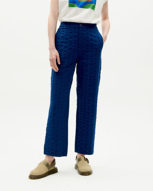 Pantalon ample texturé en coton bio | Marine "navy big seersucker mariam pants"