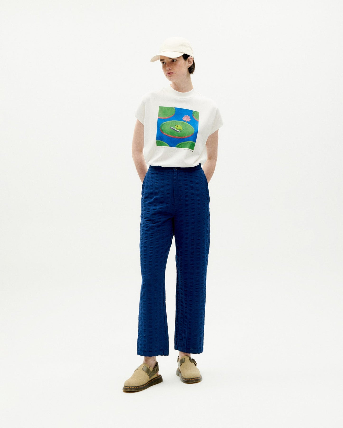 Pantalon ample texturé en coton bio | Marine "navy big seersucker mariam pants"