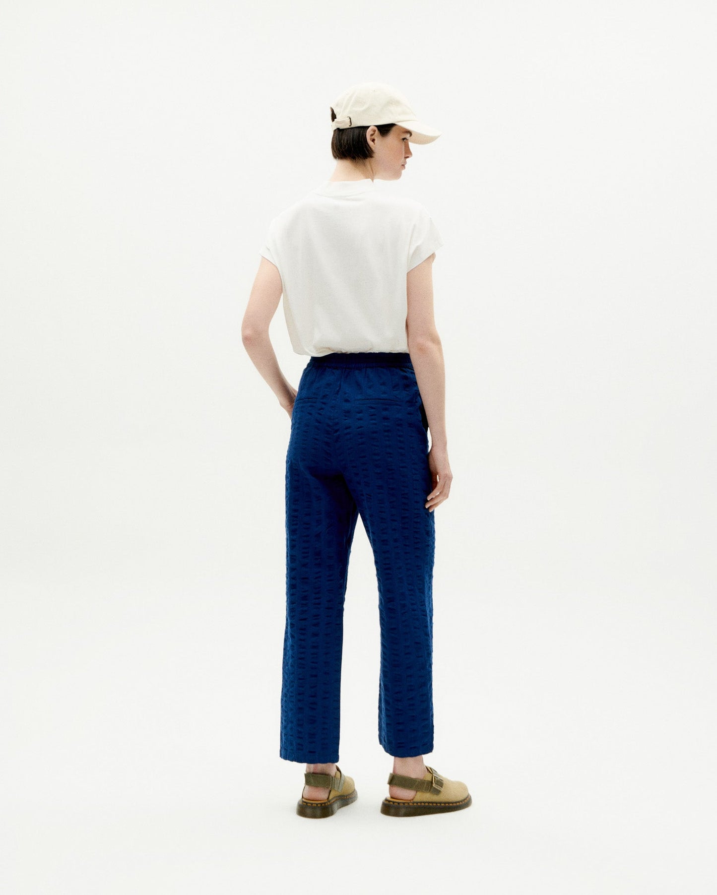 Pantalon ample texturé en coton bio | Marine "navy big seersucker mariam pants"