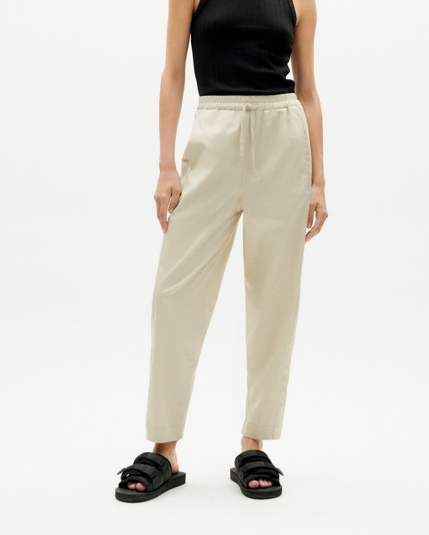 Pantalon droit léger en coton bio | Beige "fog seacell esther pants"