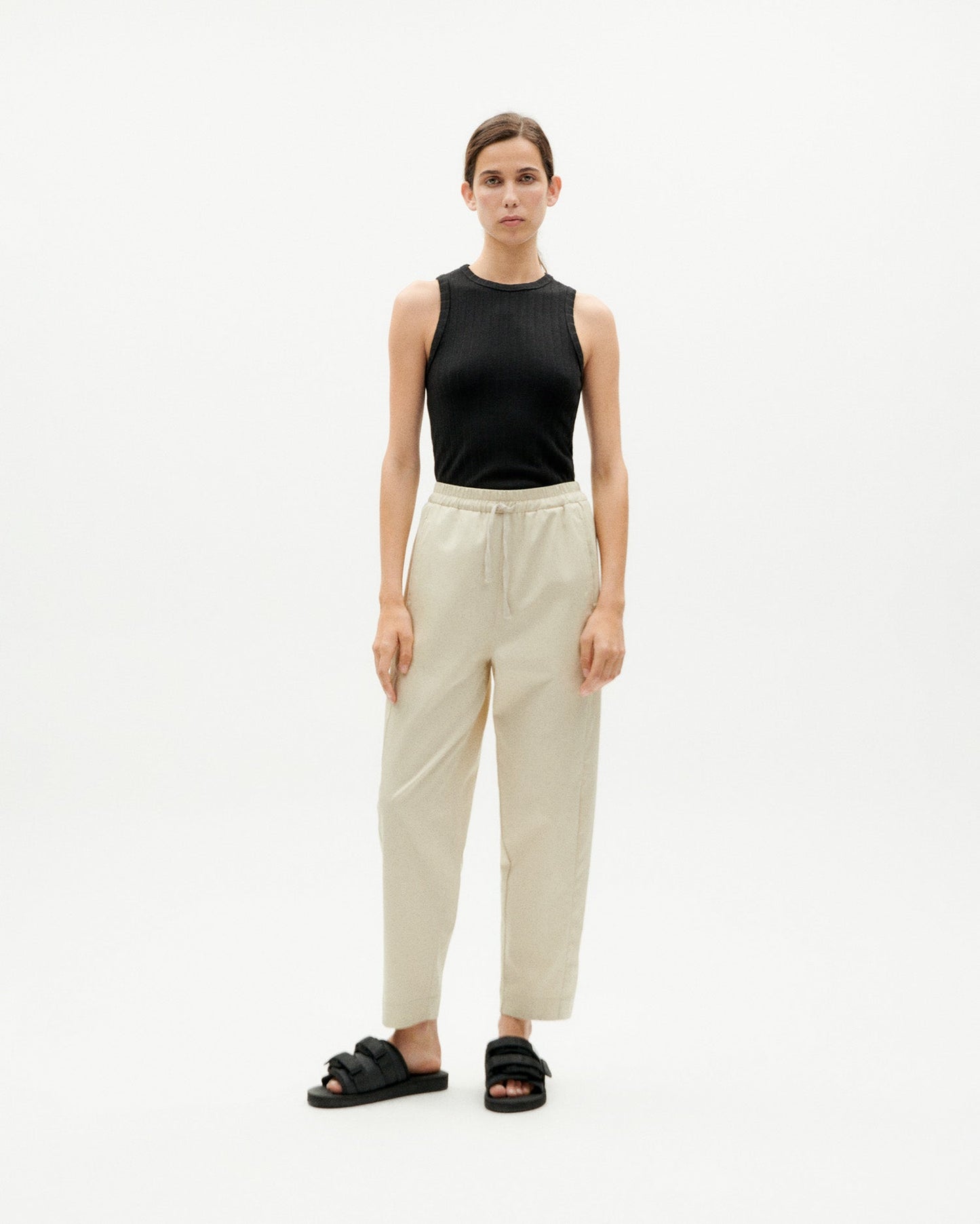 Pantalon droit léger en coton bio | Beige "fog seacell esther pants"
