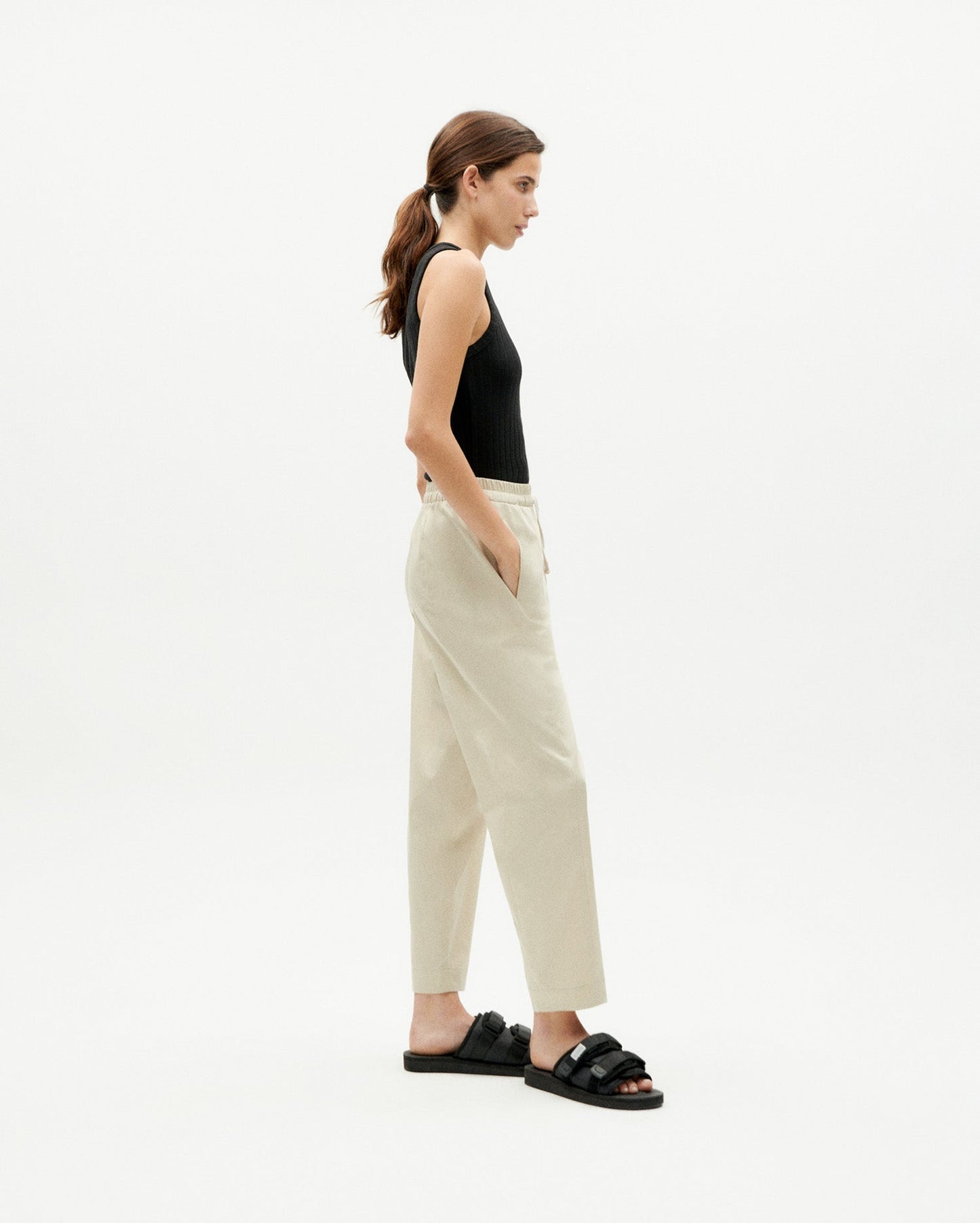 Pantalon droit léger en coton bio | Beige "fog seacell esther pants"