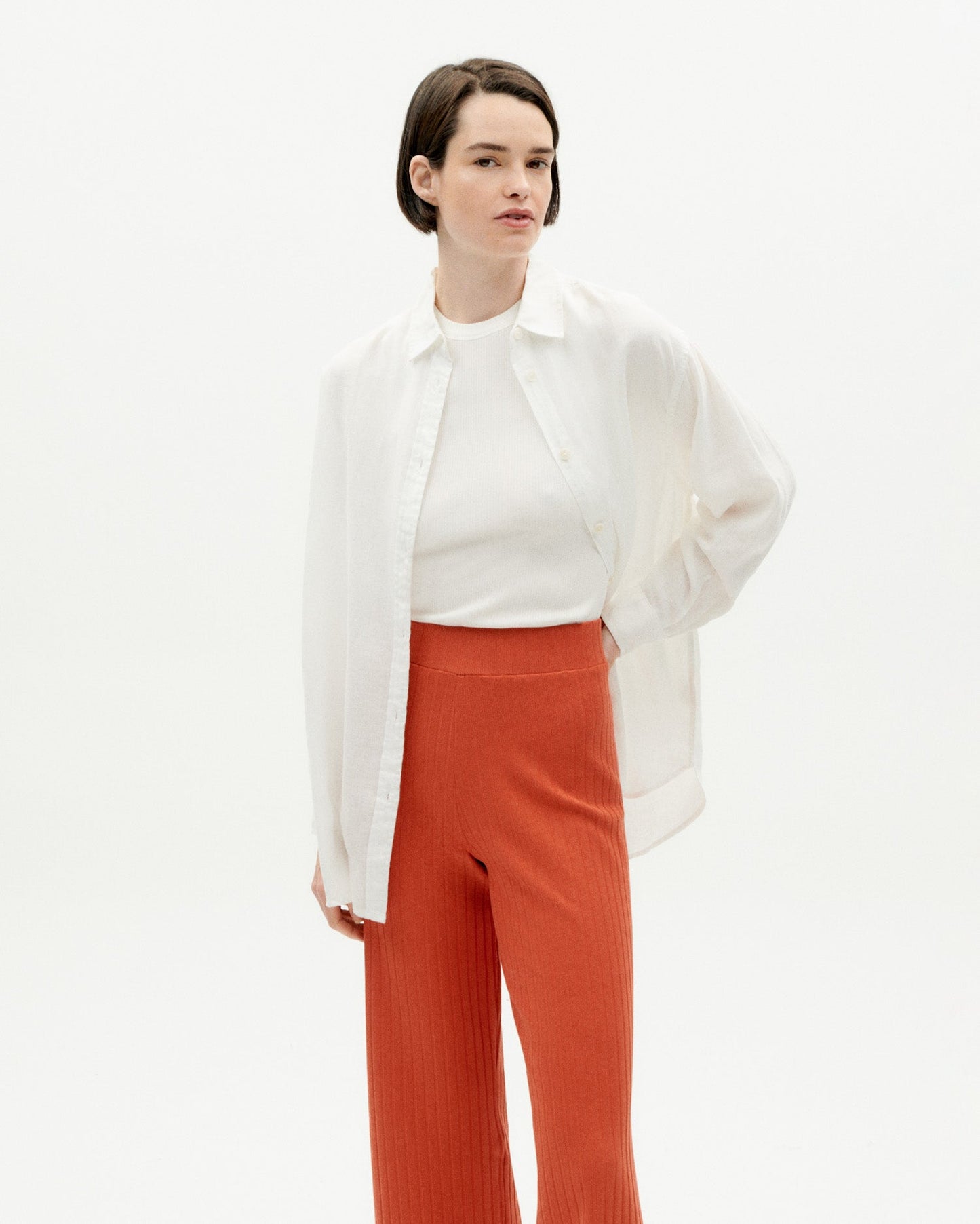Pantalon ample en ecovero et coton recyclé | Orange "orange sunset trash dalia pants"